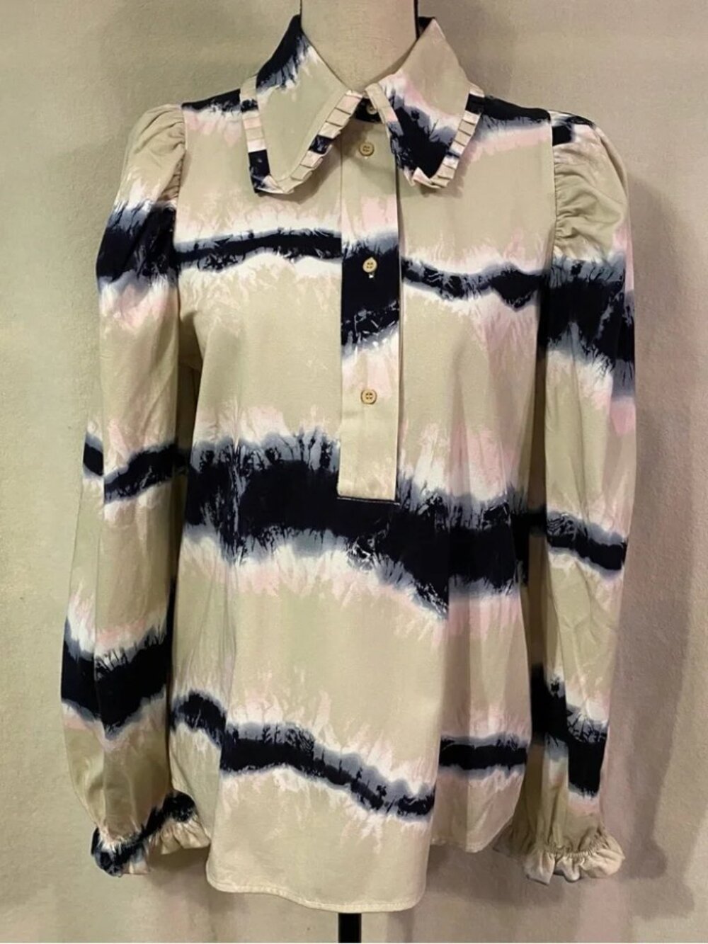 Munthe 36 Tresco puff-sleeve pleated collar tie dye striped printed blouse